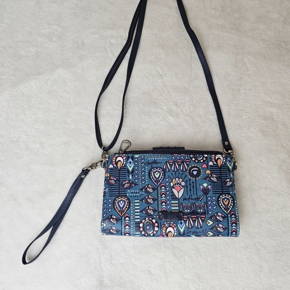Sakroots Peacock Blue Floral Canvas Coated Smartphone Wallet Crossbody Bag - Picture 4 of 15